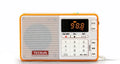 Tecsun Q3 digital audio player and radio recorder in various colours showing front button controls