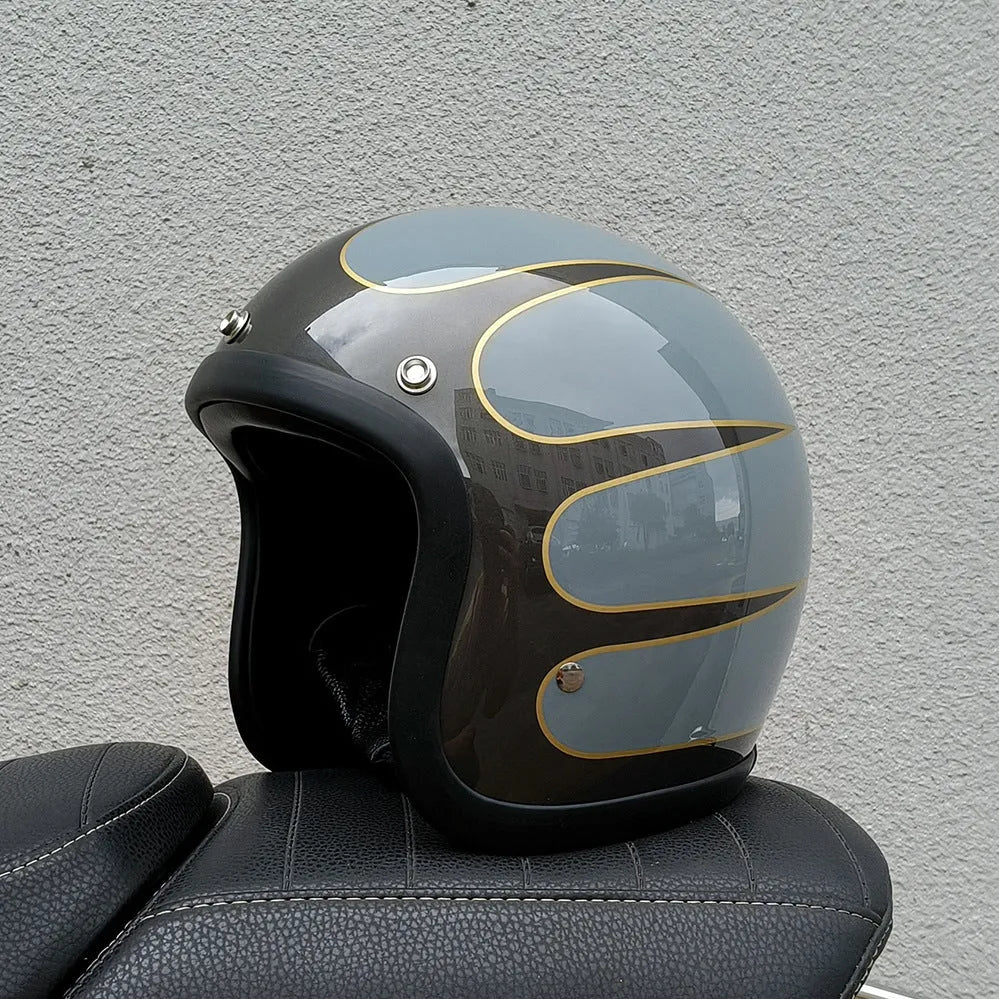 Retro style motorcycle half helmet in FRP construction for adult electric bike commuting