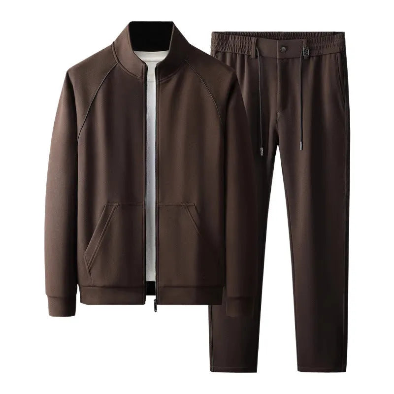 Men's stand collar casual sports suit two-piece set in slim fit with coat and trousers