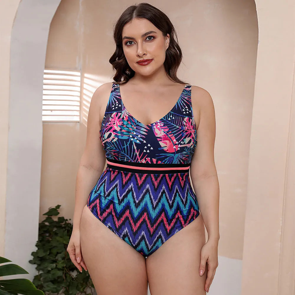Women's printed spaghetti straps striped vest one-piece swimsuit in blue, white or green colours