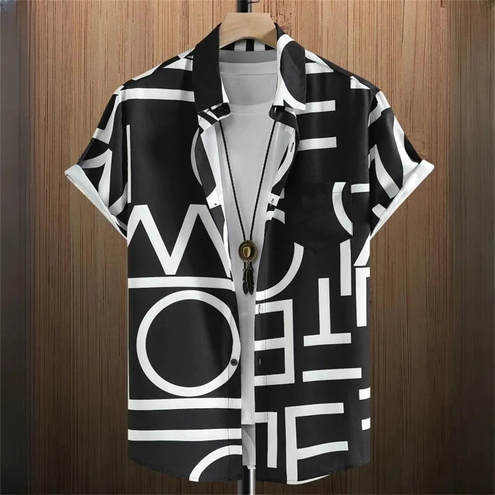 Men's camouflage pattern short-sleeve loose fit cardigan shirt with digital printing