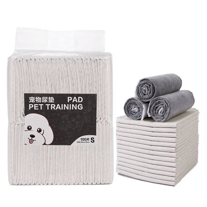 Pack of pet urinal pads showing different sizes and absorbency types for dogs and cats