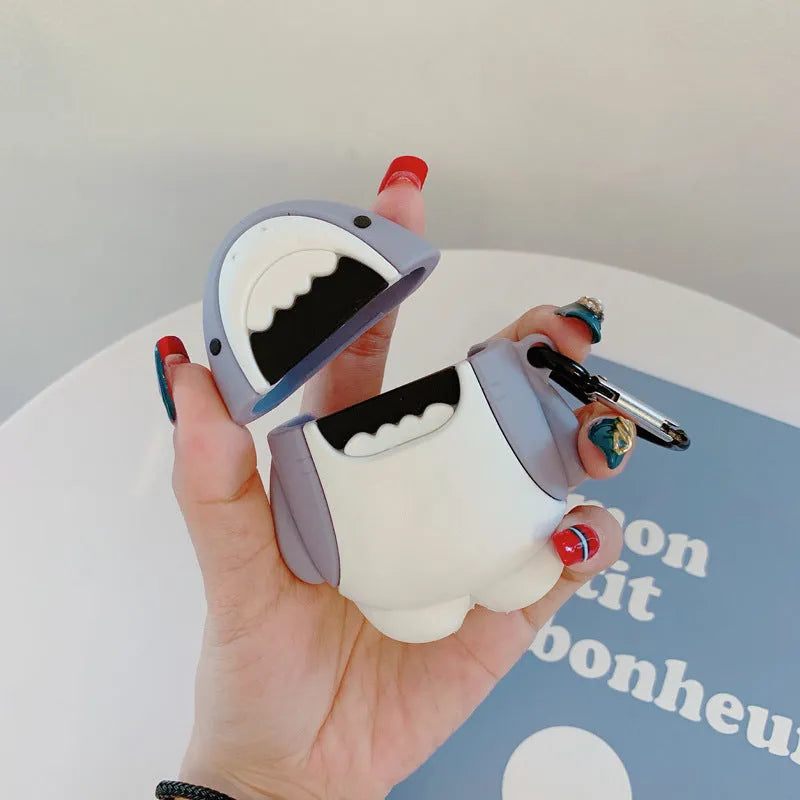 Silicone protective cover for Apple AirPods 1 and 2 with shark design pattern