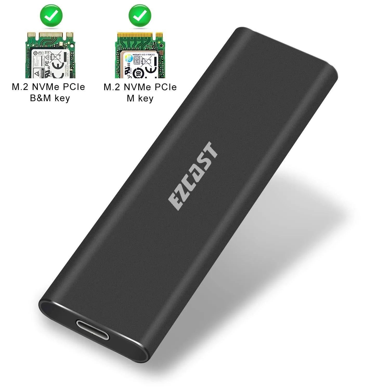 M.2 NVMe external SSD enclosure with USB 3.1 Gen 2 cable in dark grey