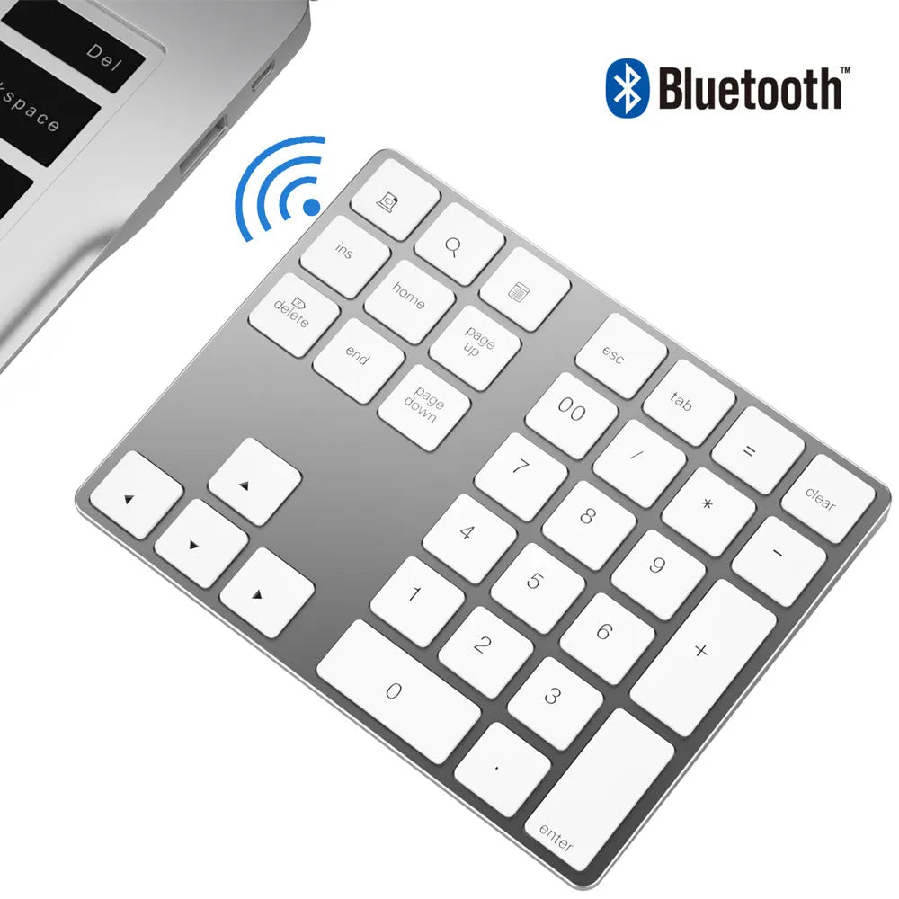 Aluminium alloy wireless numeric keypad with 34 Bluetooth 3.0 keys in black