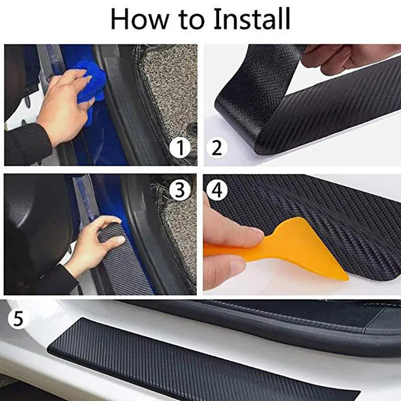 Matte carbon fibre roll for protecting car door sills from scratches and water, showing width options.