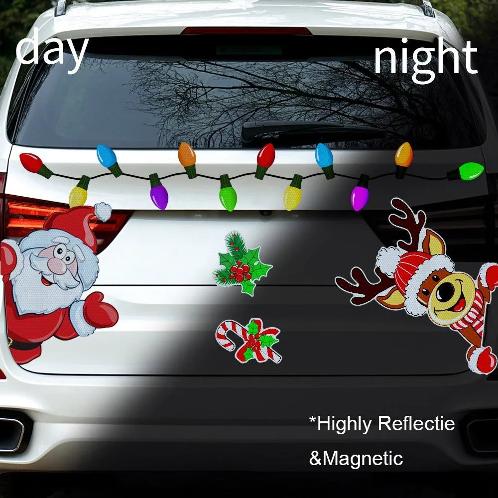 Christmas cartoon elk design reflective magnetic sticker in medium size