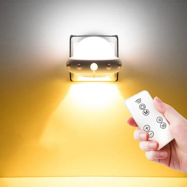 Remote control UFO cartoon bedside night light in blue, pink, or white colour options