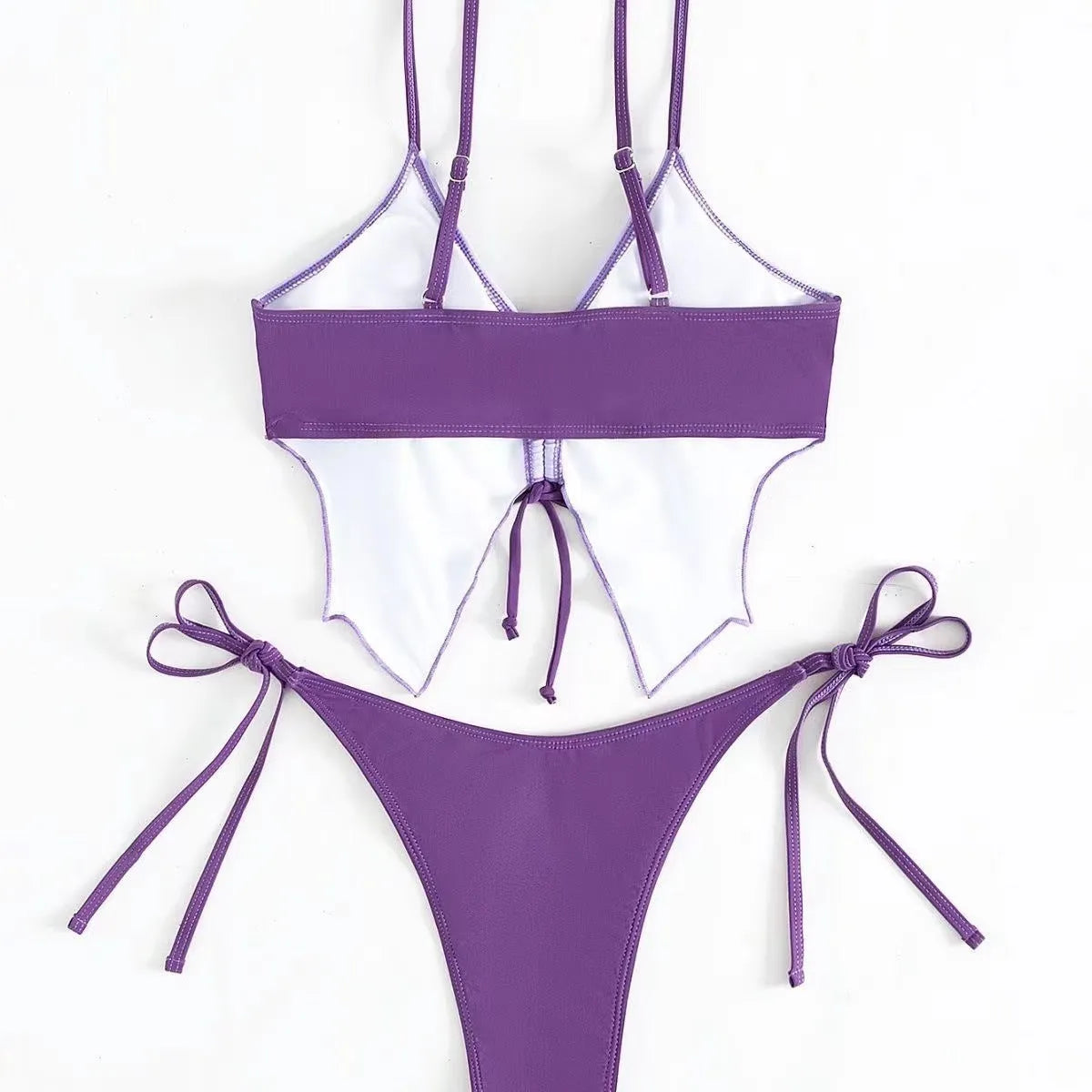 Women's sleeveless split bikini set with bow detail in multiple colour options