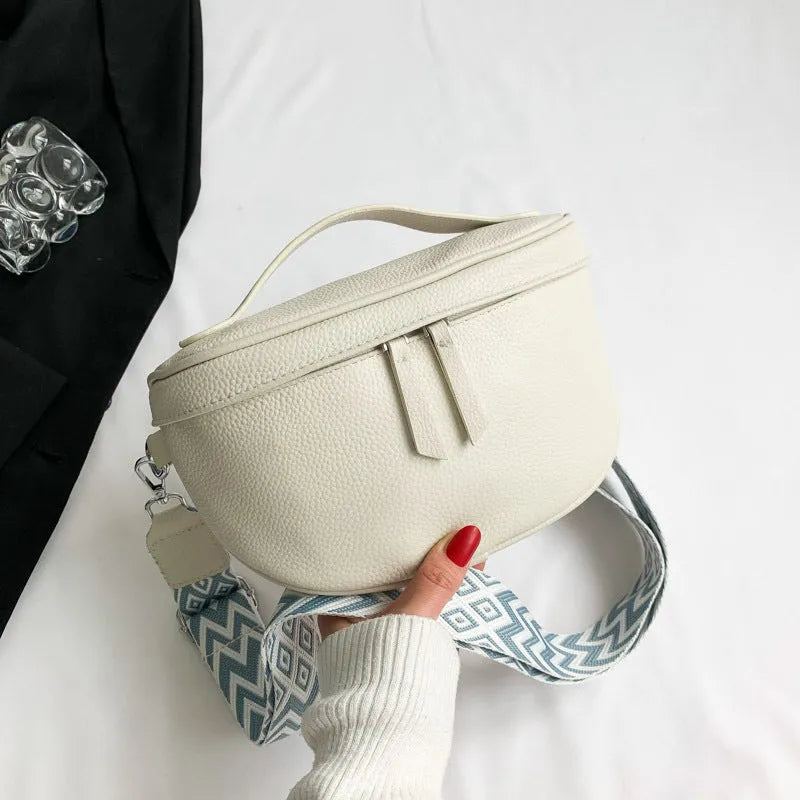 Ladies casual single-shoulder crossbody bag in top grain cowhide leather with 25cm width