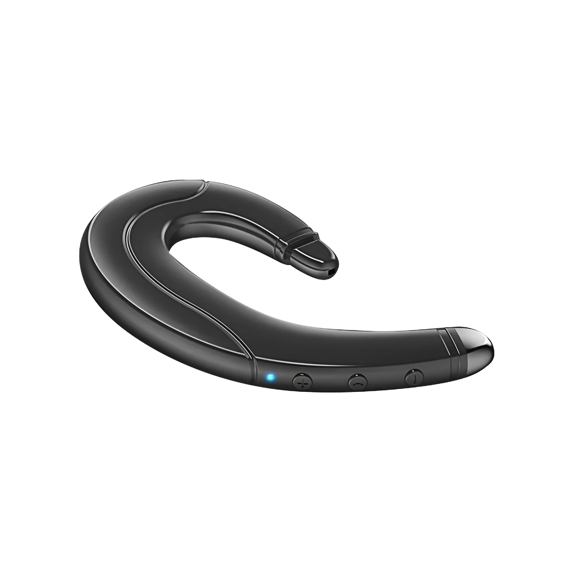 Single ear Bluetooth headset with out-of-ear mounted design in black, blue, or red colour options