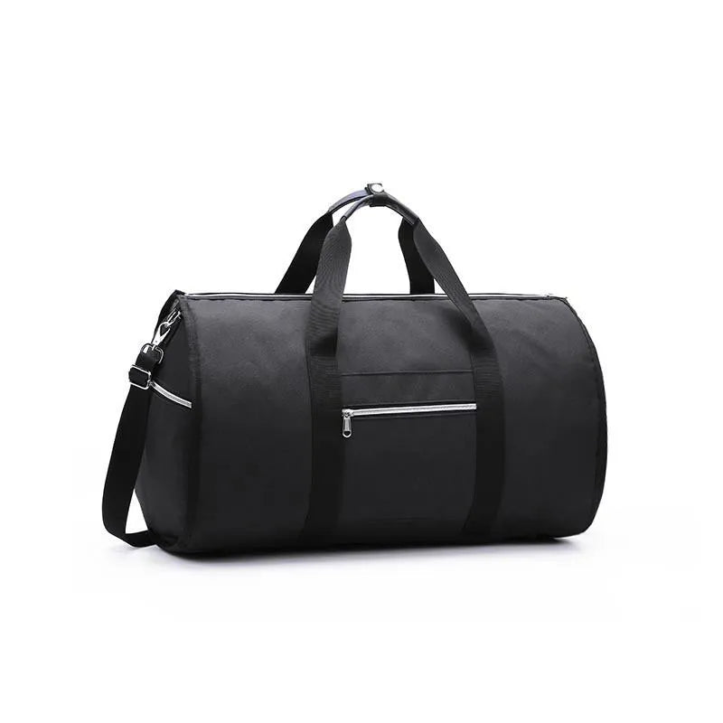 Cylinder-shaped travel bag in red colour with zipper closure and carrying handles