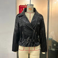 Punk locomotive style leather jacket with Peter Pan collar in black, blue, or green