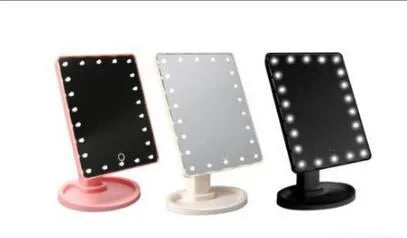 Portable tabletop cosmetic mirror with LED lights touch control 360 degree rotation 17x22 cm black finish