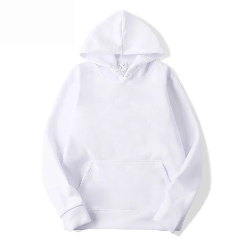 White pullover hoodie for men and women with a hood and long sleeves