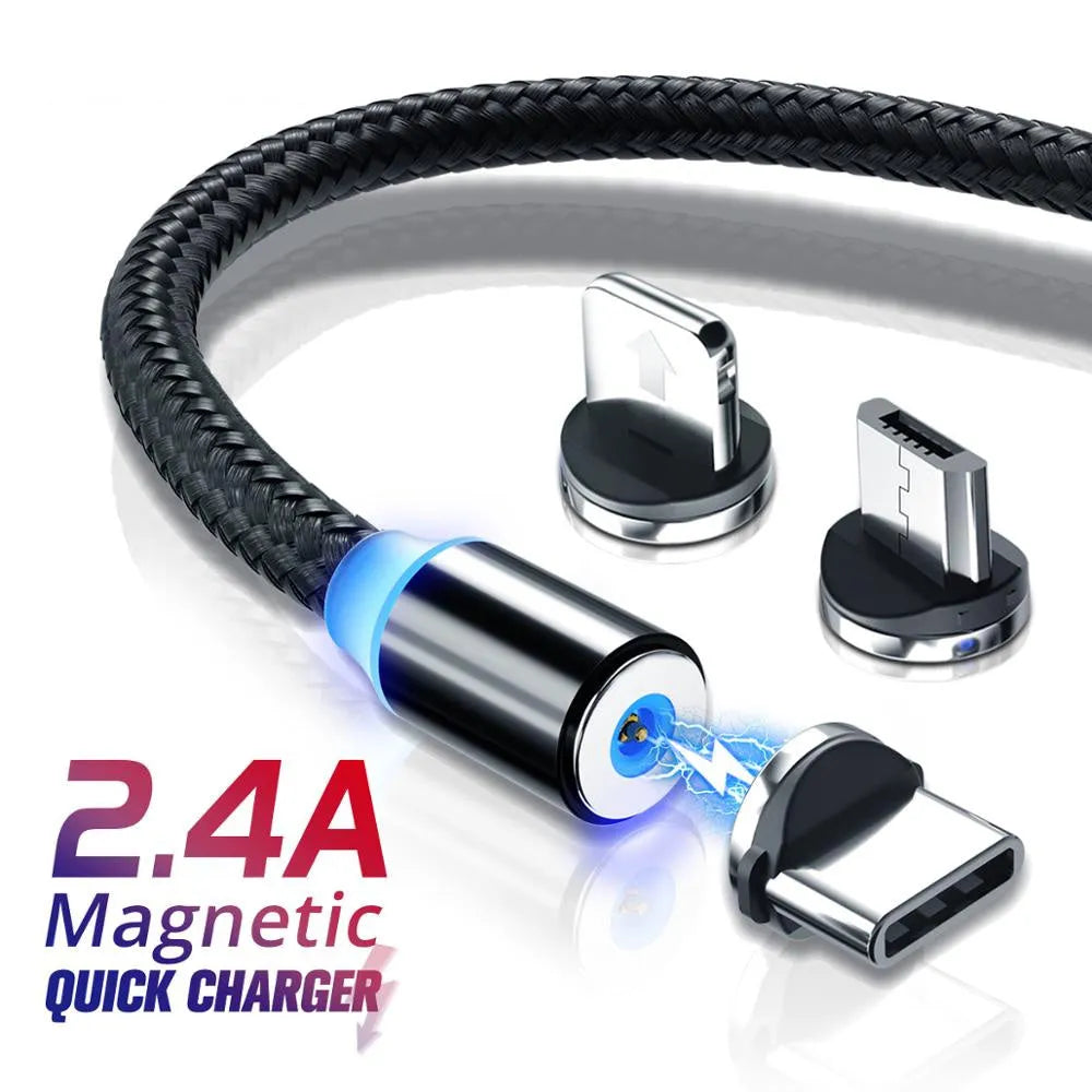 Magnetic USB fast charging cable with LED indicator in black or red colour