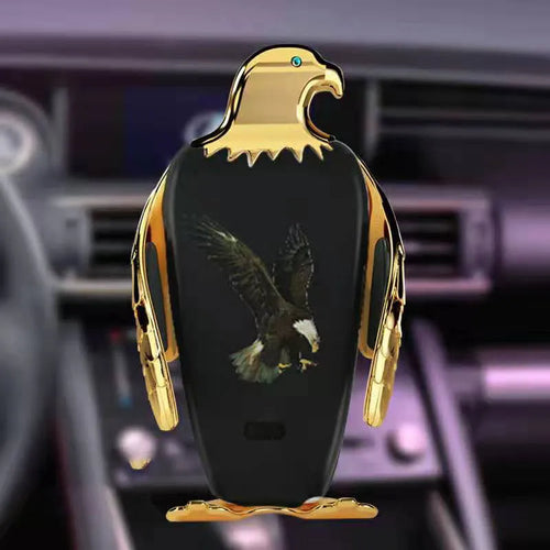 Wireless charging car phone holder with suction cup mount in black and gold colour combination