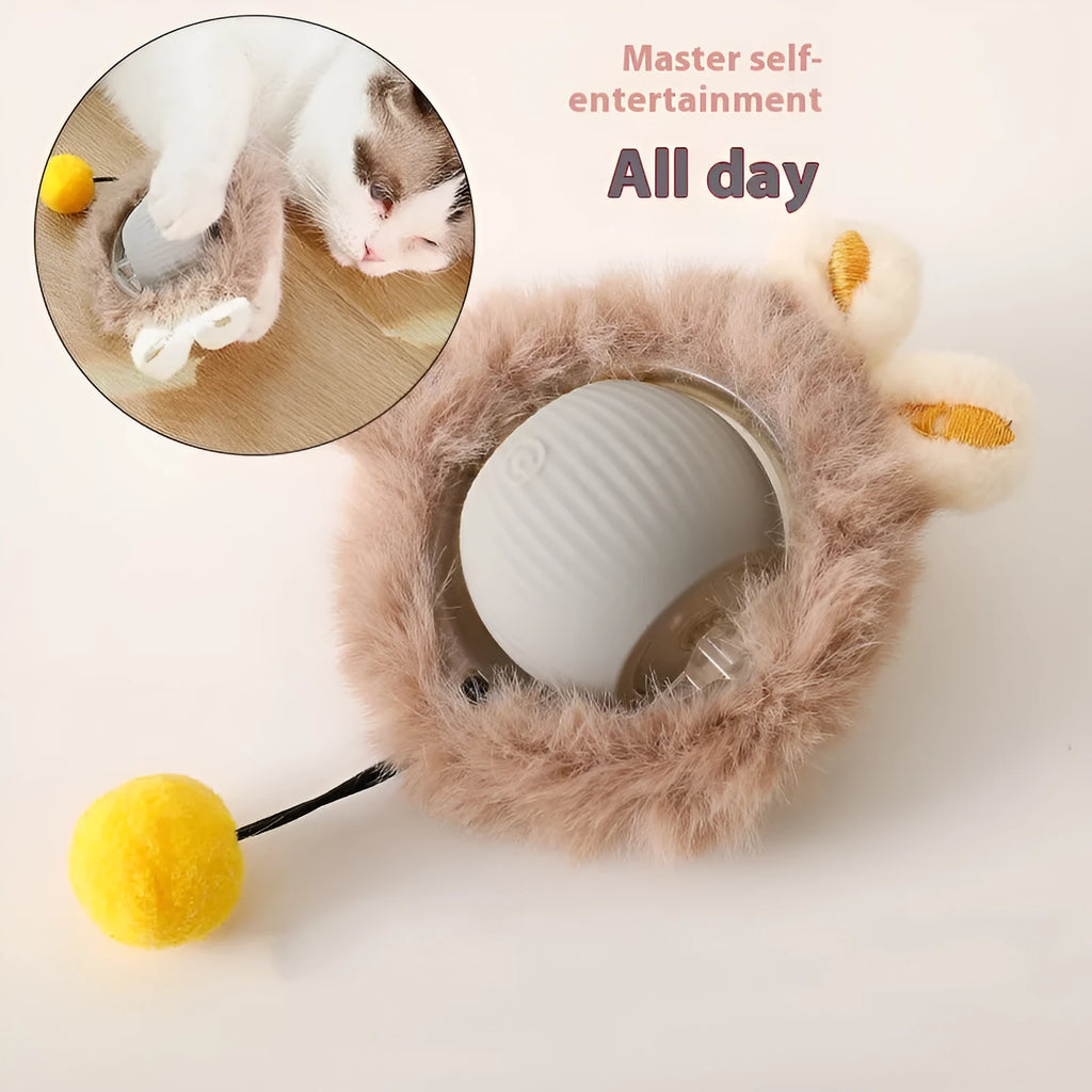 Silicone rolling ball cat toy in red, green, or grey colours, some variants with an attached rope.