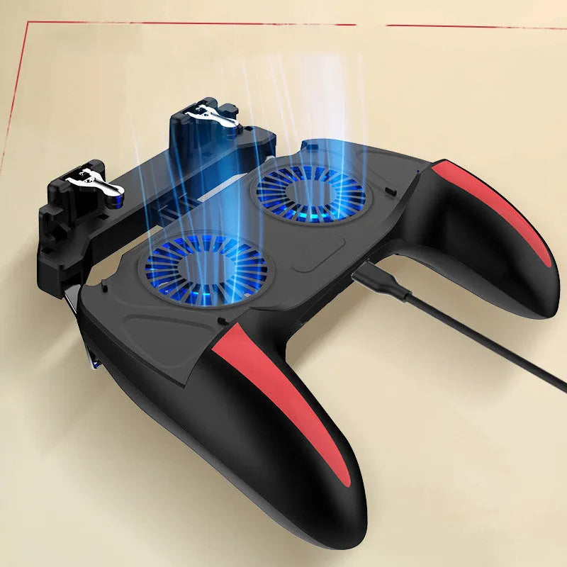 H10 mobile phone gaming controller showing touch screen interface and phone holder for 4.7 to 6.5 inch devices.