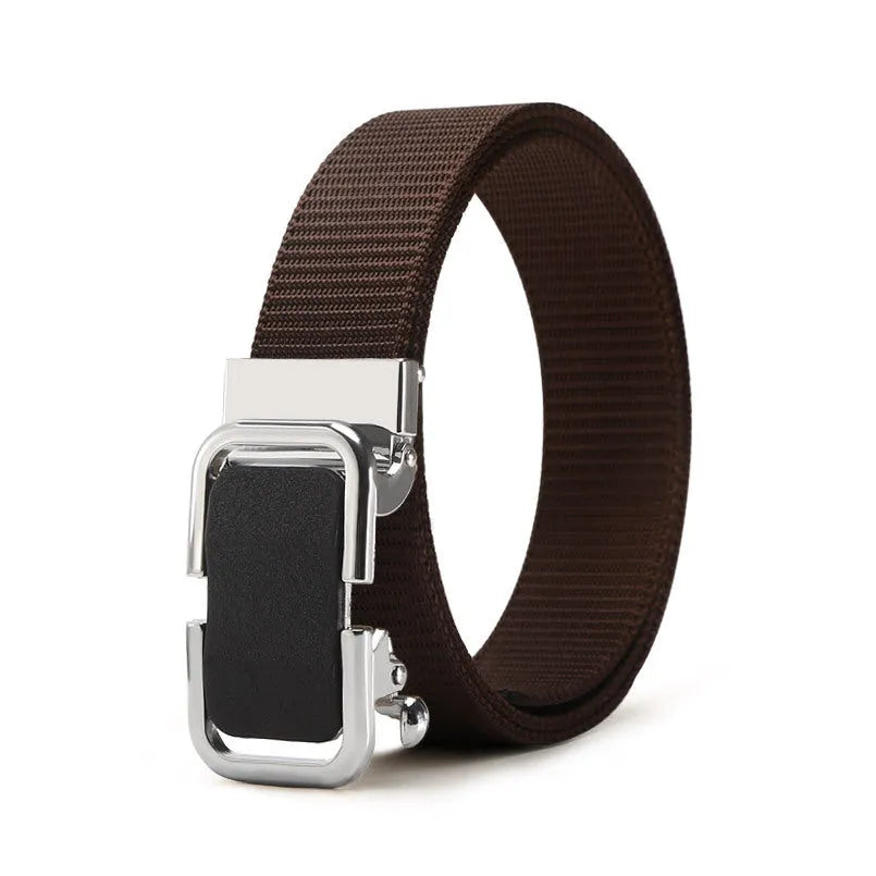 Men's nylon canvas belt with alloy buckle and toothless clasp in khaki colour