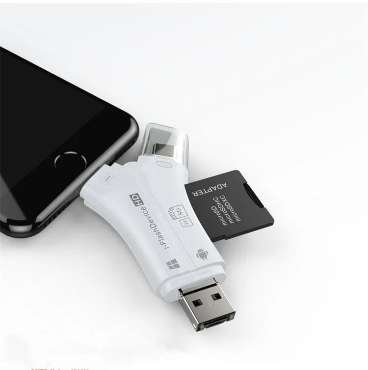 White black gold multi-interface card reader for Apple Android devices with SD Micro SD slots
