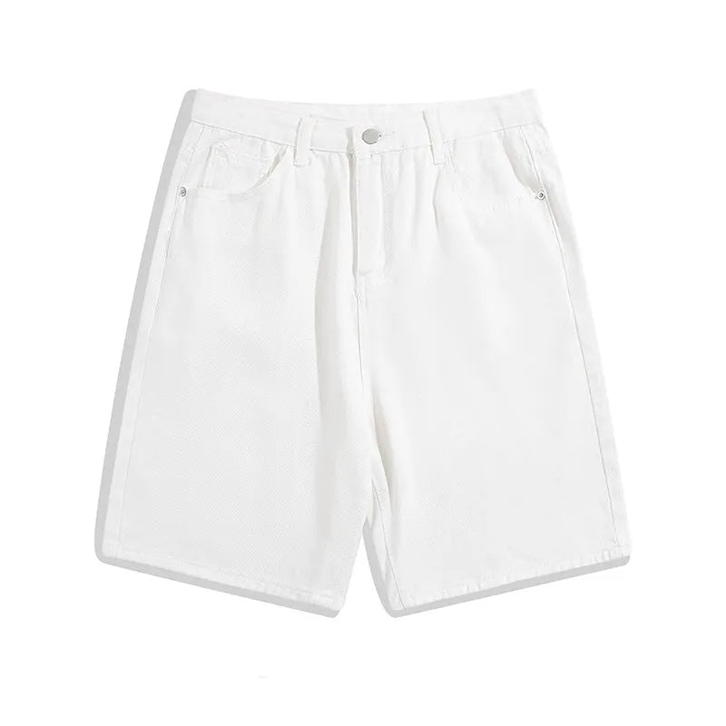 Men's light blue denim shorts with a straight leg design on a mid waist.