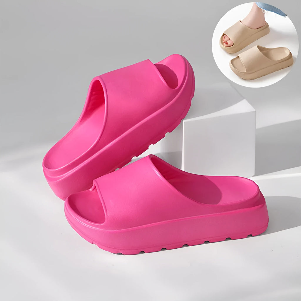 Women's fish mouth slippers with thick 5.5cm EVA soles in beige, black, khaki and rose red colours