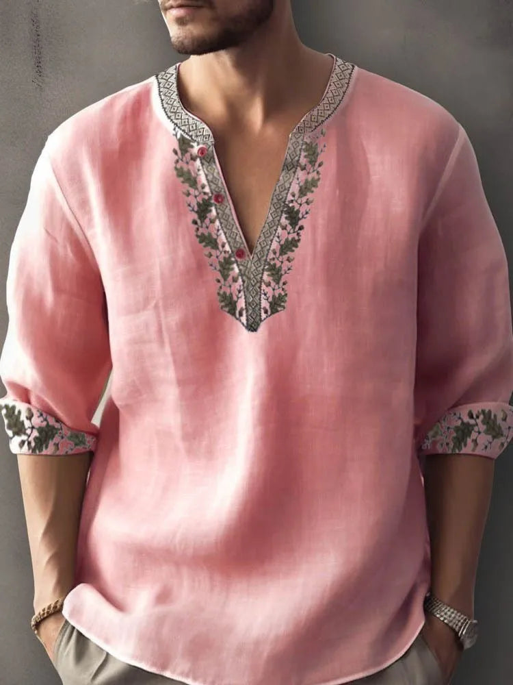 British style striped long sleeve shirt in bamboo hemp fabric for summer.