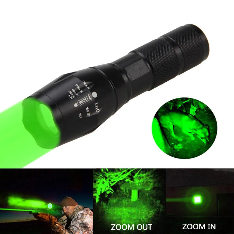 Black aluminium alloy zoomable LED flashlight with adjustable focus head for outdoor use.
