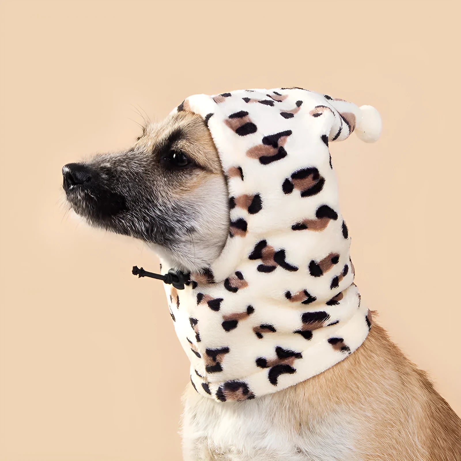 Bear headdress with rabbit ears pet hat for dogs and cats in leopard print, black, or red