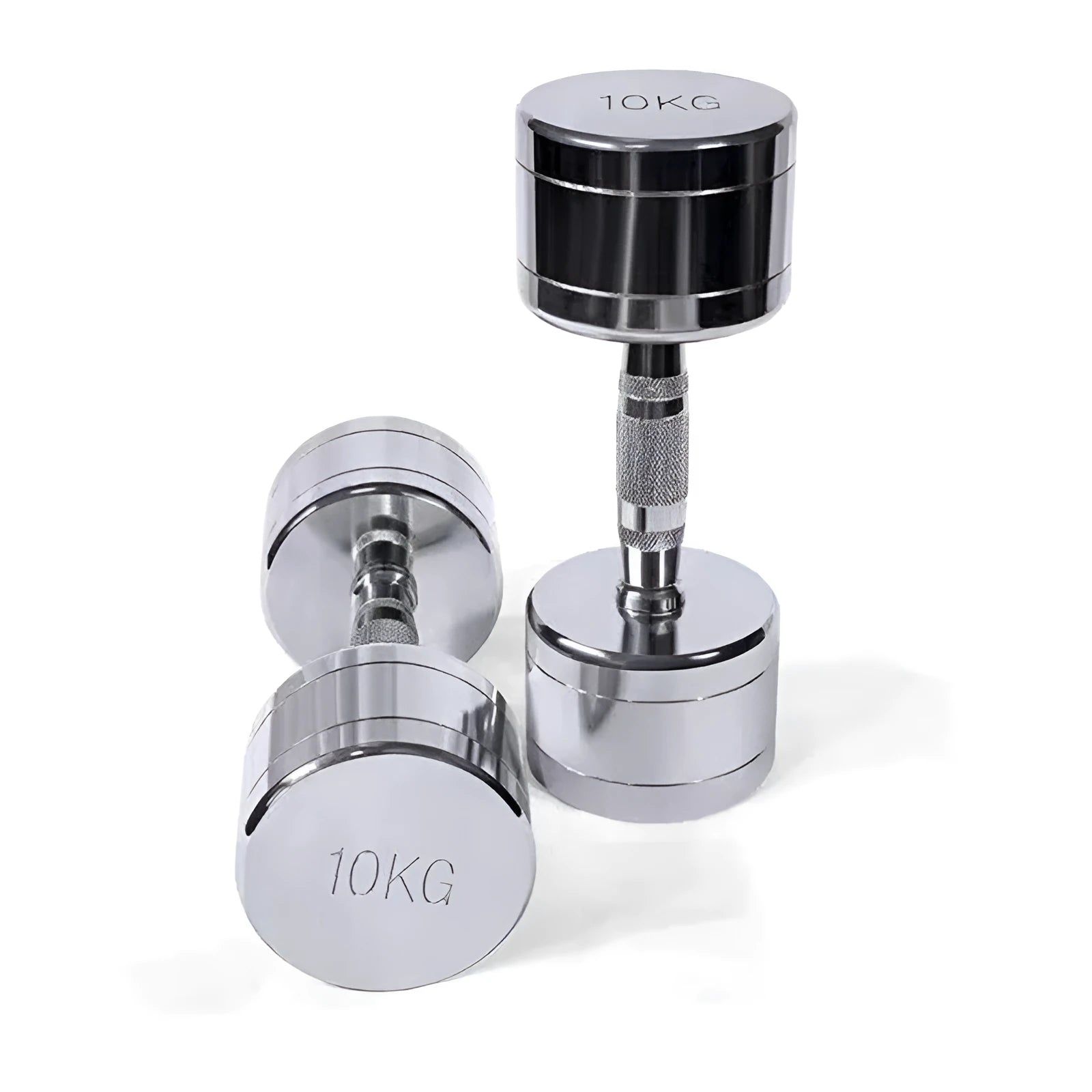 Pure steel electroplated dumbbell in silver colour with ergonomic grip design for strength training