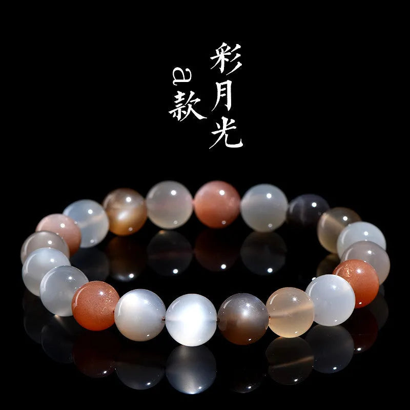 Genuine moonstone bracelet with 8mm single circle beads and colourful moonlight appearance