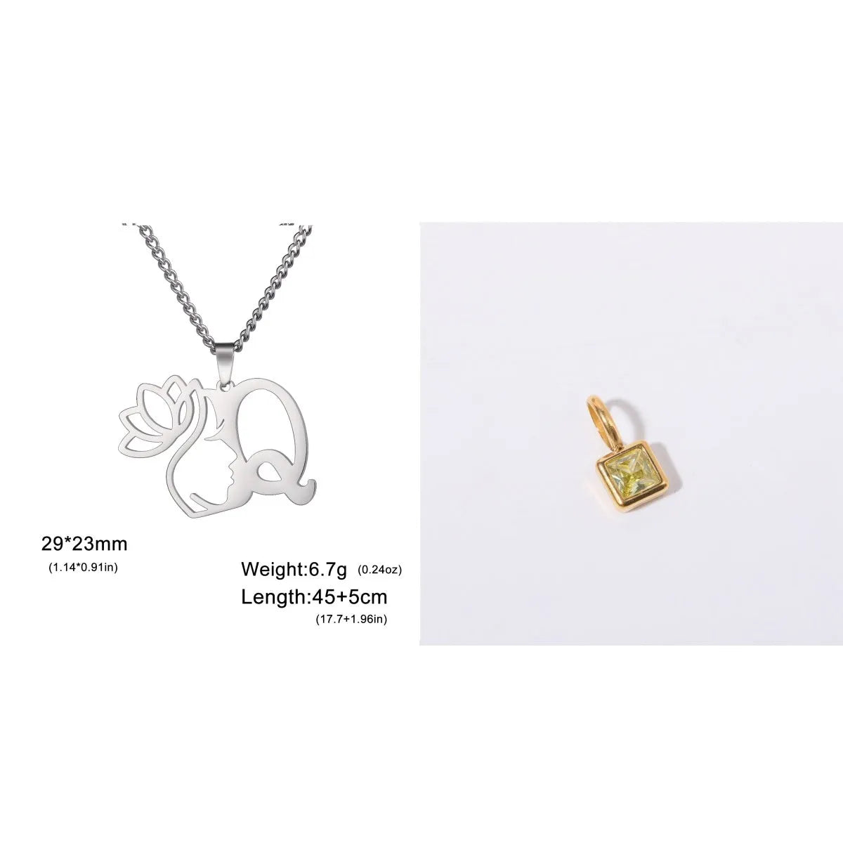 Stainless steel cross chain necklace with electroplated finish shown in gold and silver colour options
