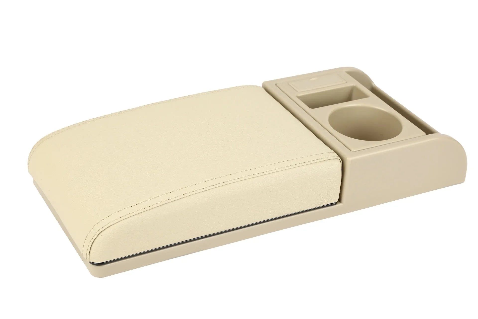 Universal automobile armrest cover with height adjustment in black PU leather finish
