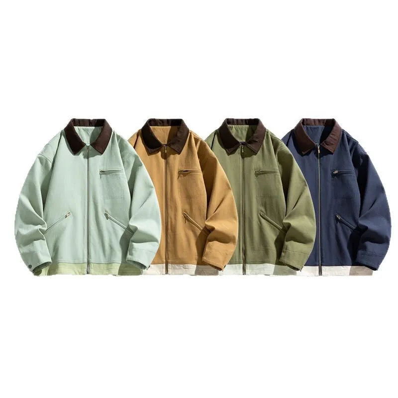 Men's loose fit casual jacket with contrast colour lapels and side seam pockets