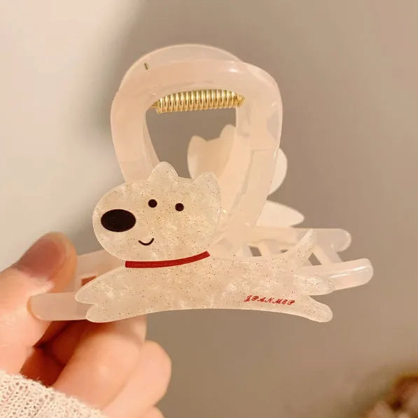 Cartoon puppy hair barrette grip clip in beige or brown with Korean style design