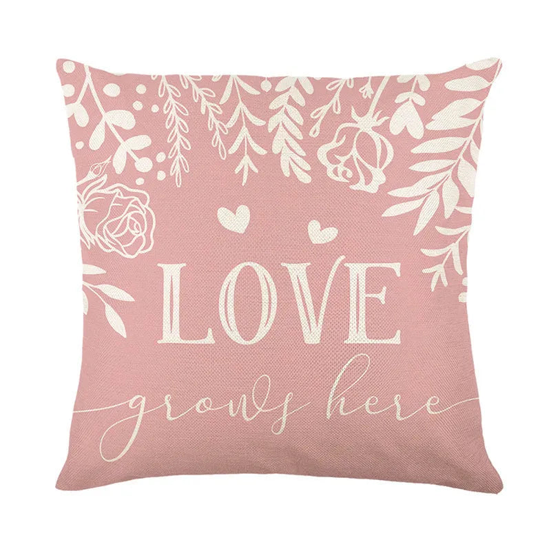 Red and white plaid heart pattern printed on a square 45x45cm decorative pillow cover.