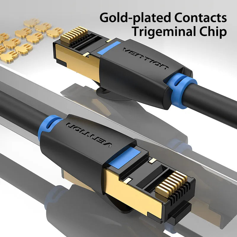 CAT8 10G Ethernet cable showing flat and round style options with RJ45 connectors