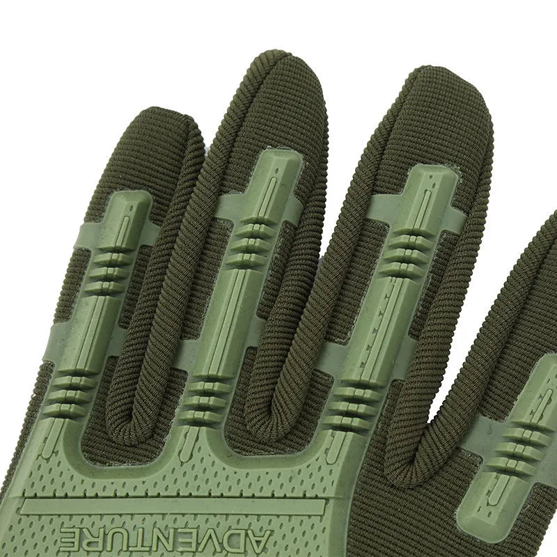Camouflage full finger tactical gloves in green colour with textured grip