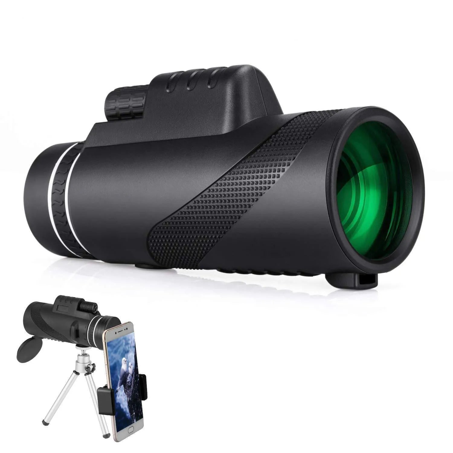 Black 40x60 cellphone telescope monocular with waterproof design and FMC coated optics