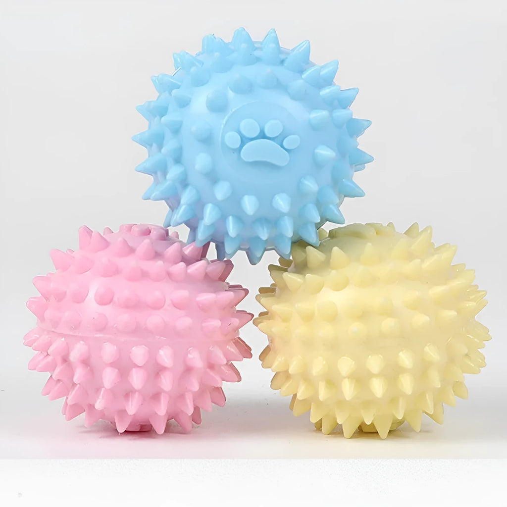 Blue TPR pet chewing ball with textured surface for dental cleaning, 6cm diameter