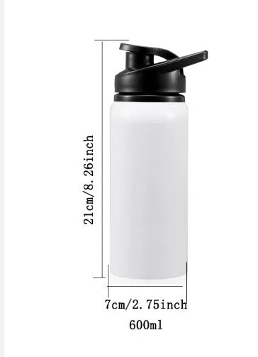 White aluminium sports water bottle for cycling and gym with 600ml and 750ml capacity options