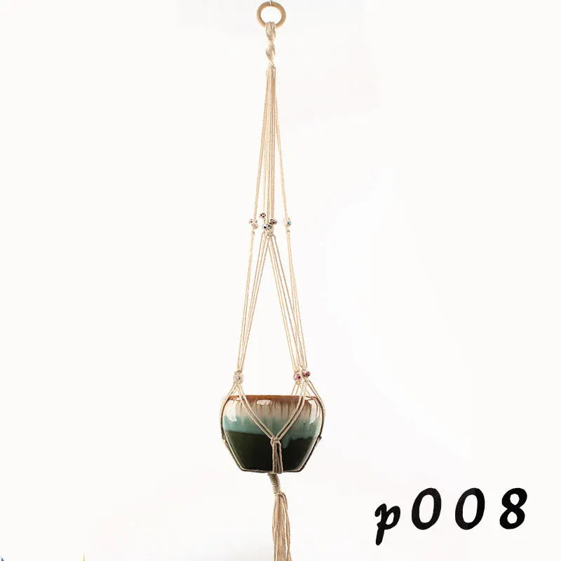 Woven wire plant basket holder with cotton rope construction in desktop and wall hanging styles