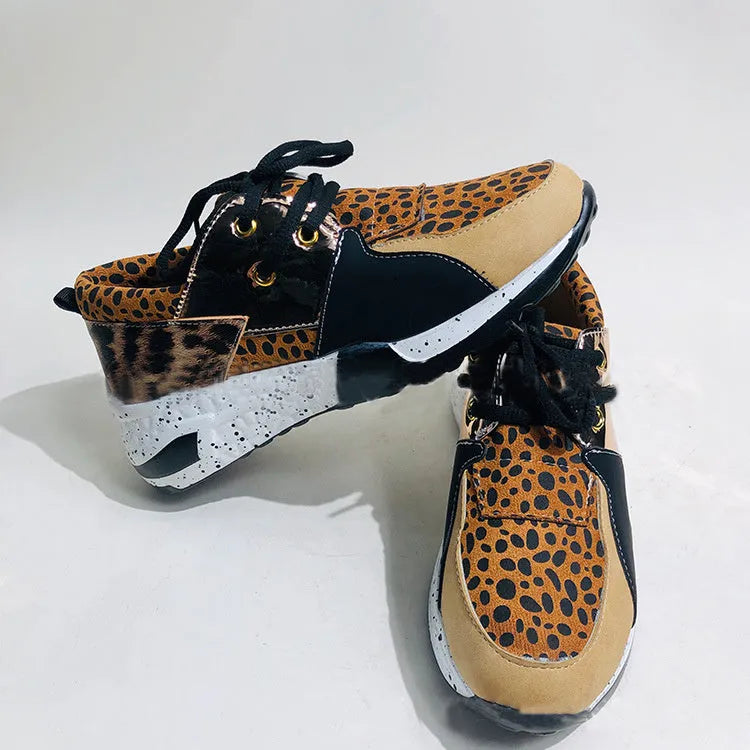 Women's suede casual sneakers with wedge heel in leopard print and snake pattern designs