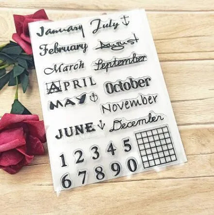 Transparent silicone vintage icon calendar stamp seal for date marking in digital table colour