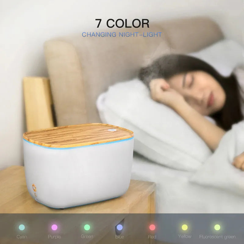 GX-22K white household atomiser humidifier and diffuser with night light on a wooden table.
