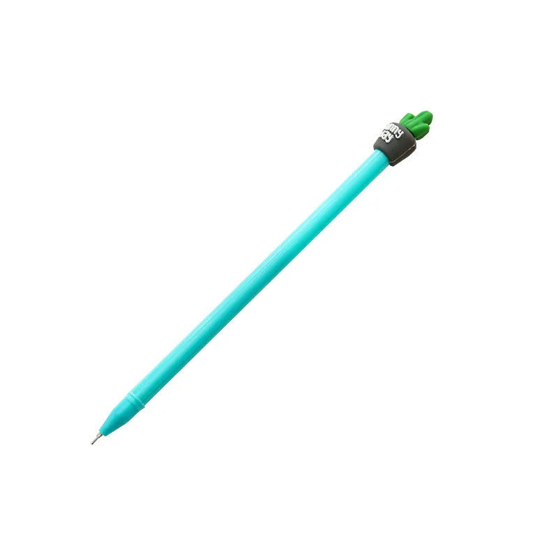 Potted cactus gel pen in green silicone with fine 0.5mm tip, 18.5cm length, on desk