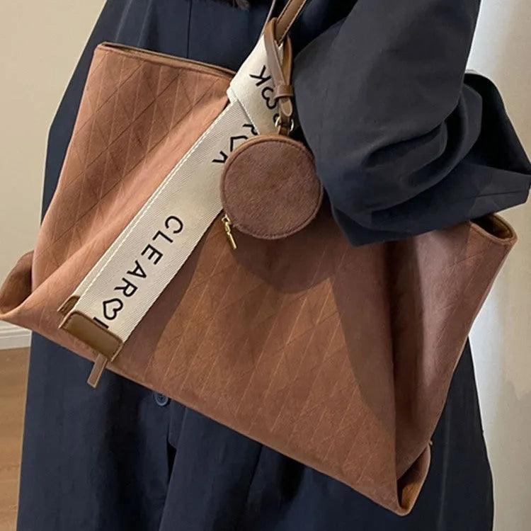 Women's large casual shoulder tote bag in horizontal square design with soft polyester construction