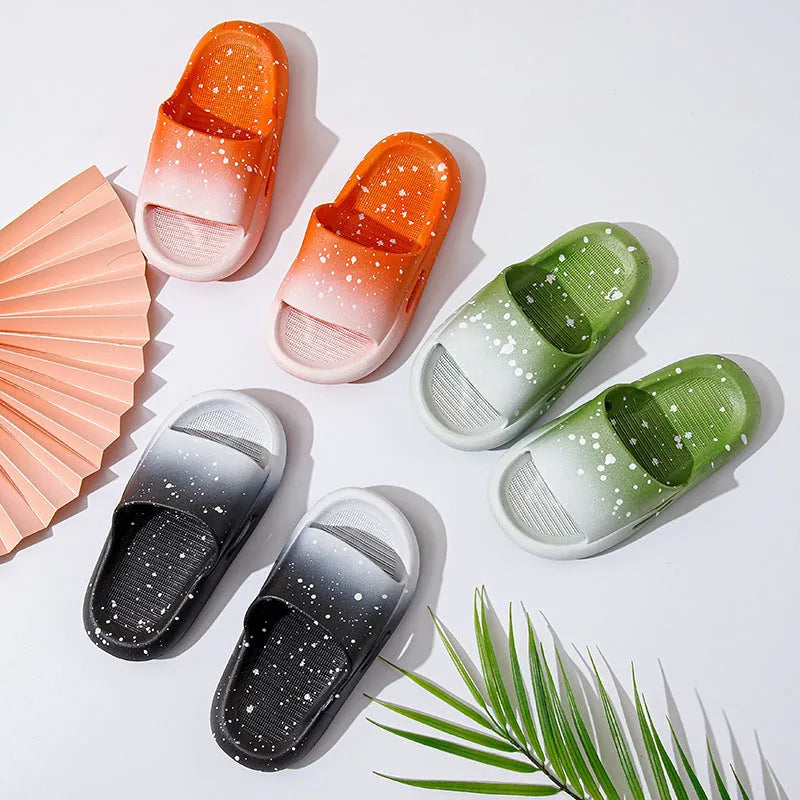 Gradient colour PVC slippers for children on a white background, showing European style design.