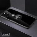 Black PU material phone case for iPhone 11 Pro Max showing precise cutouts for camera and ports.
